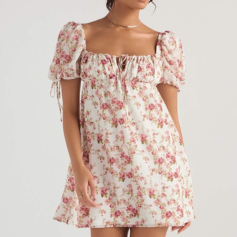 House of CB Cream Mini Dress with Pink Floral Print